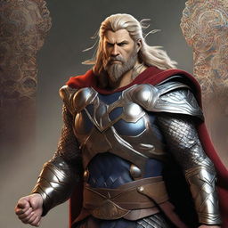 Render the character Thor from Norse mythology dressed in traditional Iranian attire, blending mythical strength with cultural aesthetics.