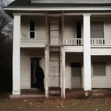 He used a ladder to heighten the realistic scare of the haunted house.