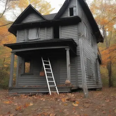He used a ladder to heighten the realistic scare of the haunted house.