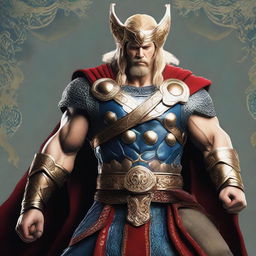 Render the character Thor from Norse mythology dressed in traditional Iranian attire, blending mythical strength with cultural aesthetics.