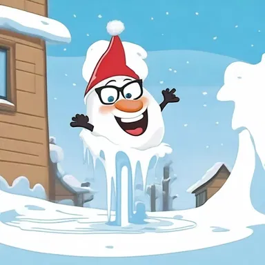 In the cartoon, the character slipped on an icicle and fell comically onto a pile of snow, creating a hilarious moment.