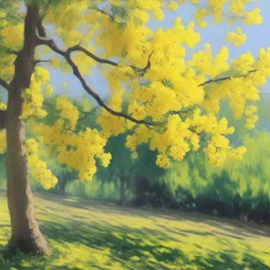 The artist captured the vibrant yellow blossoms of the common laburnum in their impressionist painting.