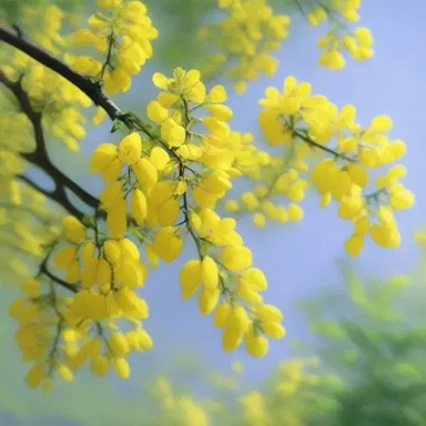 The artist captured the vibrant yellow blossoms of the common laburnum in their impressionist painting.