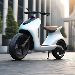 An aerodynamically shaped electric two-wheeler scooter that blends modern design and technology