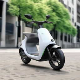 An aerodynamically shaped electric two-wheeler scooter that blends modern design and technology