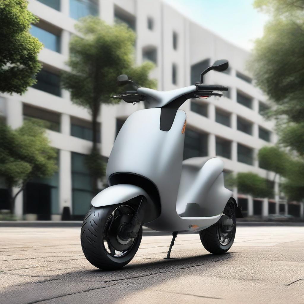 A sleek, aerodynamically designed electric two-wheeler scooter, embodying cutting-edge technology and style