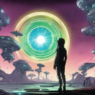 In the futuristic world of 'Radiation Galaxy', the protagonist finds a mysterious roentgenogram that reveals hidden secrets of an alien civilization.