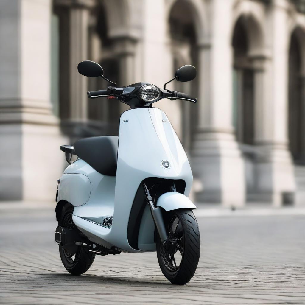 A modern electric two-wheeler scooter with a sleek, aerodynamic design