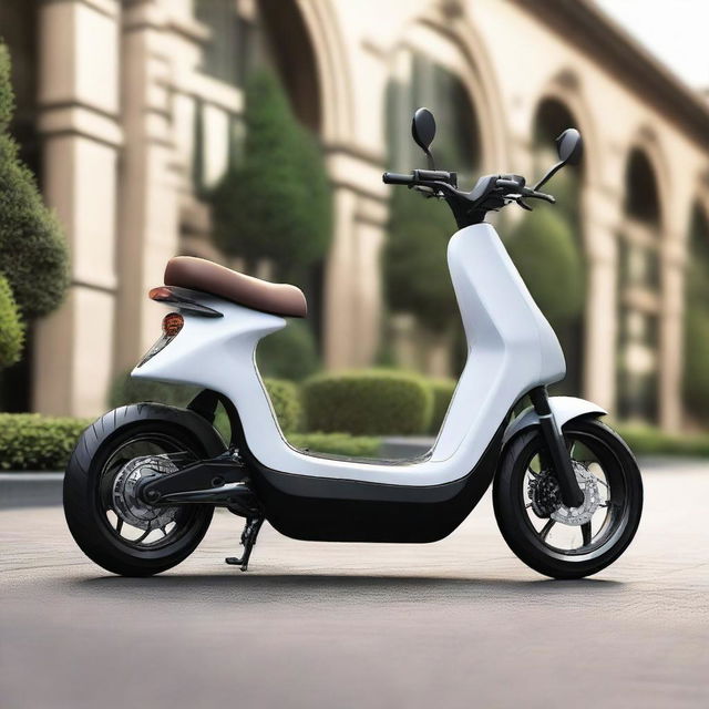 A large body, aerodynamically styled electric two-wheeler scooter, combining the essence of modern design and functionality