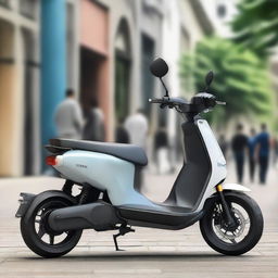 A large body, aerodynamically styled electric two-wheeler scooter, combining the essence of modern design and functionality