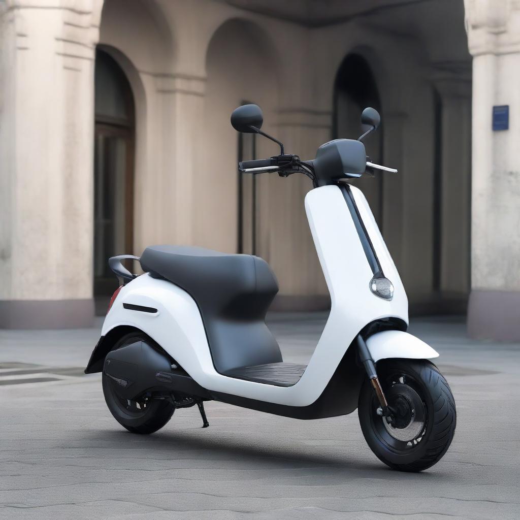 A large body, aerodynamically styled electric two-wheeler scooter, combining the essence of modern design and functionality