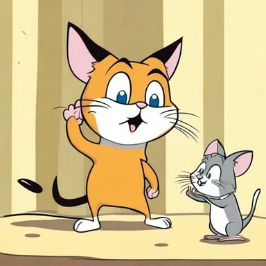 In the cartoon, the mischievous cat constantly reproves the naive mouse for his foolish actions.