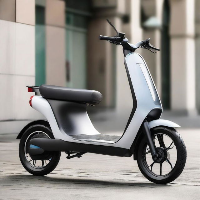 An aerodynamic, sleek electric two-wheeler scooter with a modern design, streamlined body, and smooth contours