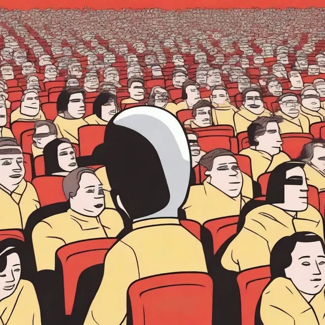 In the crowded cinema, the rubbernecker couldn't resist turning to see what everyone was looking at.