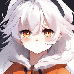 Anime style young child with fluffy white hair and vibrant orange eyes, exuding cuteness.