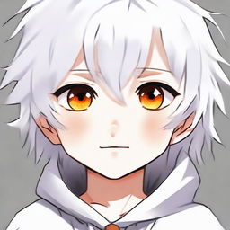 Anime style young child with fluffy white hair and vibrant orange eyes, exuding cuteness.