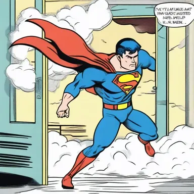 As the superhero opened the mysterious door, a cloud of fusty air engulfed him, creating a suspenseful moment in the comic strip.