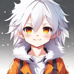 Anime style young child with fluffy white hair and vibrant orange eyes, exuding cuteness.