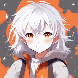 Anime style young child with fluffy white hair and vibrant orange eyes, exuding cuteness.