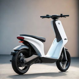 An aerodynamic, sleek electric two-wheeler scooter with a modern design, streamlined body, and smooth contours