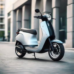 An aerodynamic, sleek electric two-wheeler scooter with a modern design, streamlined body, and smooth contours