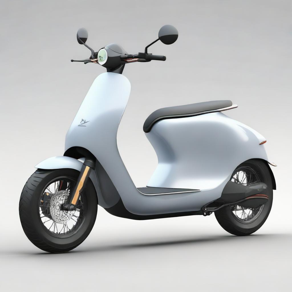 An aerodynamic, sleek electric two-wheeler scooter with a modern design, streamlined body, and smooth contours