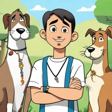 In the cartoon, the character carries a fetish necklace which allows him to communicate with animals and understand their thoughts.
