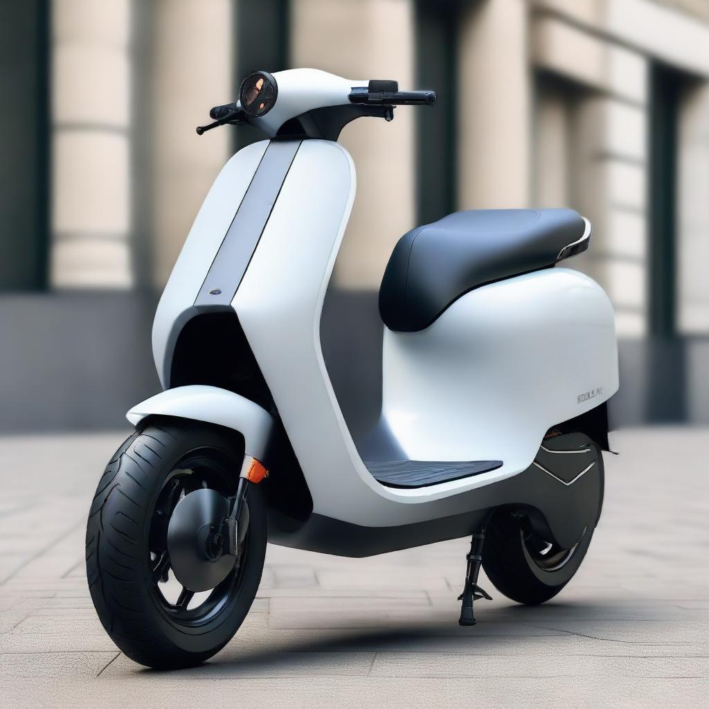 An aerodynamic, sleek electric two-wheeler scooter with a modern design, streamlined body, and smooth contours