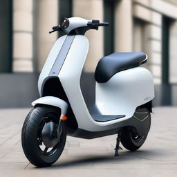 An aerodynamic, sleek electric two-wheeler scooter with a modern design, streamlined body, and smooth contours