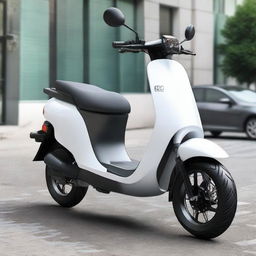 An aerodynamic, sleek electric two-wheeler scooter with a modern design, streamlined body, and smooth contours