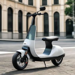 An aerodynamic, sleek electric two-wheeler scooter with a modern design, streamlined body, and smooth contours