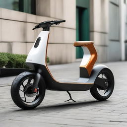 An aerodynamic, sleek electric two-wheeler scooter with a modern design, streamlined body, and smooth contours