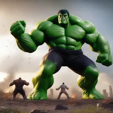 The hulky villain towered over the hero in the final epic battle scene.