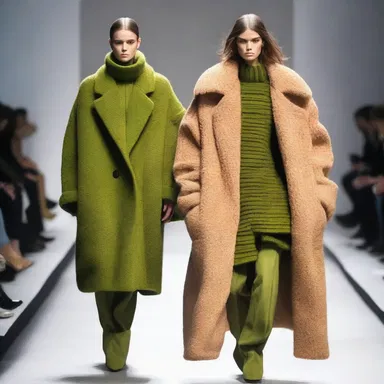 The fashion runway featured models wearing hulky oversized coats and bulky sweaters.