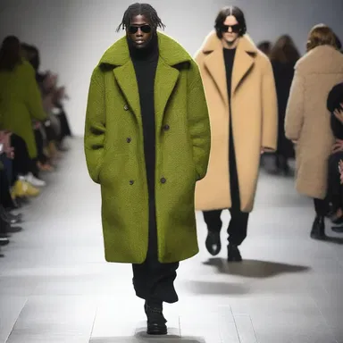 The fashion runway featured models wearing hulky oversized coats and bulky sweaters.