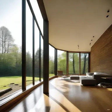 The modern house had a hulky structure with large windows and spacious rooms.