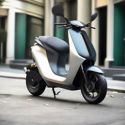 An aerodynamic, sleek electric two-wheeler scooter with a modern design, streamlined body, and smooth contours