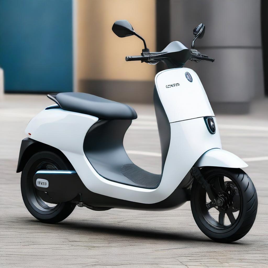 An aerodynamic, sleek electric two-wheeler scooter with a modern design, streamlined body, and smooth contours