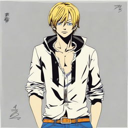 A younger version of Sanji from One Piece with his signature style as a teen.