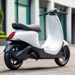 An aerodynamic, sleek electric two-wheeler scooter with a modern design, streamlined body, and smooth contours