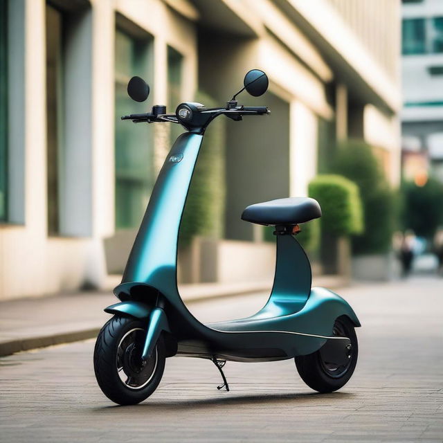 An aerodynamic, sleek electric two-wheeler scooter with a modern design, streamlined body, and smooth contours