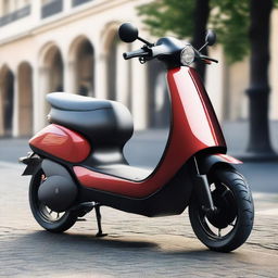 An aerodynamic, sleek electric two-wheeler scooter with a modern design, streamlined body, and smooth contours