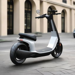 An aerodynamic, sleek electric two-wheeler scooter with a modern design, streamlined body, and smooth contours