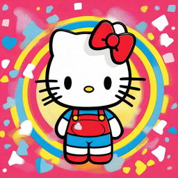 A vibrant digital art piece showcasing the iconic character, Hello Kitty