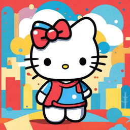 A vibrant digital art piece showcasing the iconic character, Hello Kitty