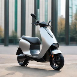 An aerodynamic, sleek electric two-wheeler scooter with a modern design, streamlined body, and smooth contours