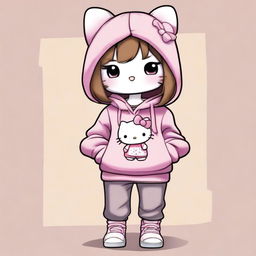 A semi-realistic, high-quality digital art piece featuring Hello Kitty in a new, trendy attire