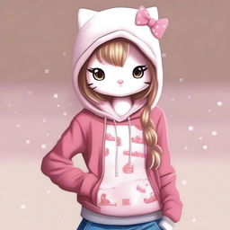 A semi-realistic, high-quality digital art piece featuring Hello Kitty in a new, trendy attire