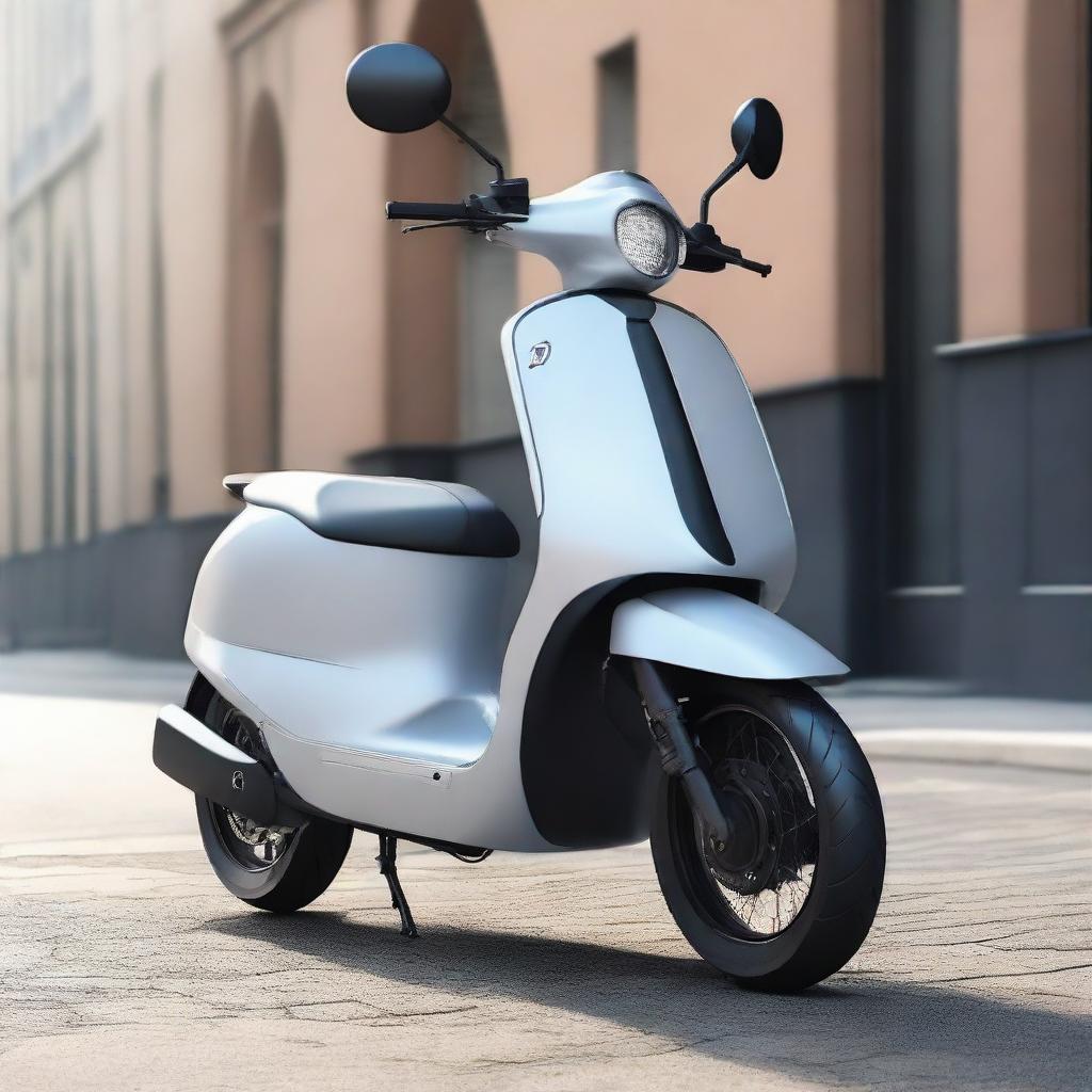 An aerodynamic, sleek electric two-wheeler scooter with a modern design, streamlined body, and smooth contours