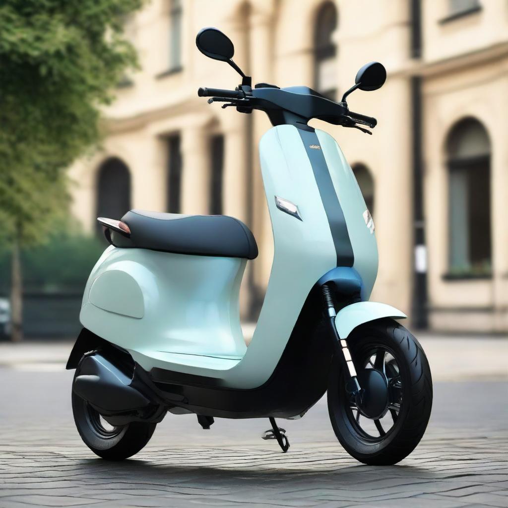 An aerodynamic, sleek electric two-wheeler scooter with a modern design, streamlined body, and smooth contours